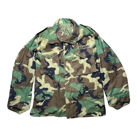 Vintage US Army M-65 Field Jacket Woodland Camo Scoville Zip Medium Regular 1985
